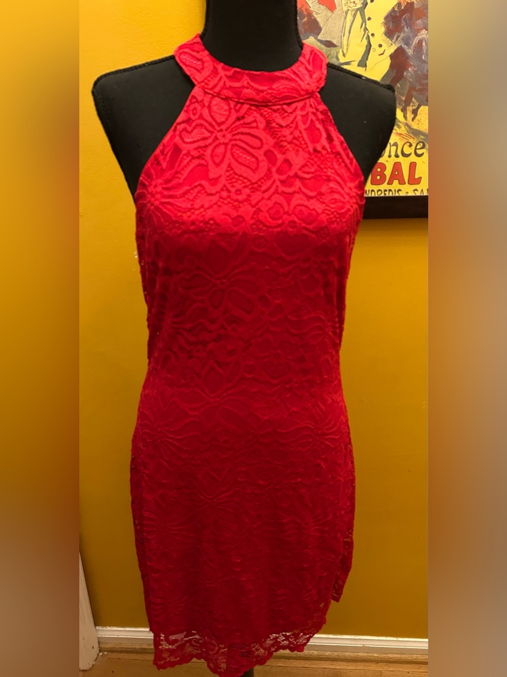 Charlotte Russe Y2K Red Lace Halter Mini Dress Size Large